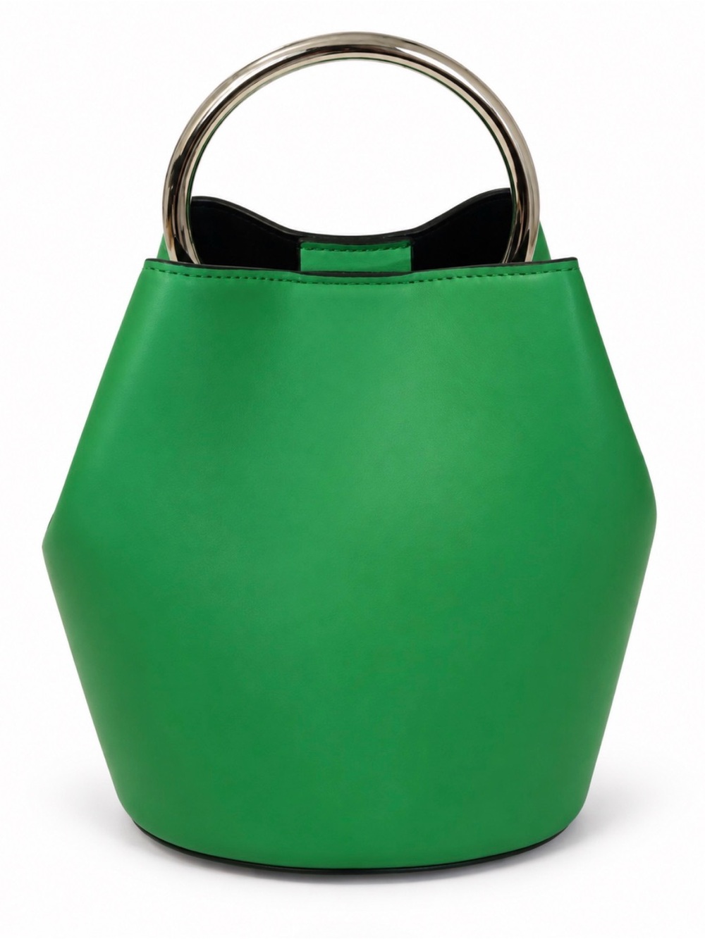 Green Mini Leather Top-Handle Bag with Silver Ring Handles